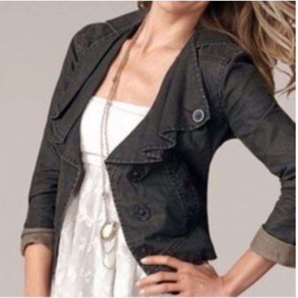 CAbi Black Waxed Linen Moto Jacket Sz S